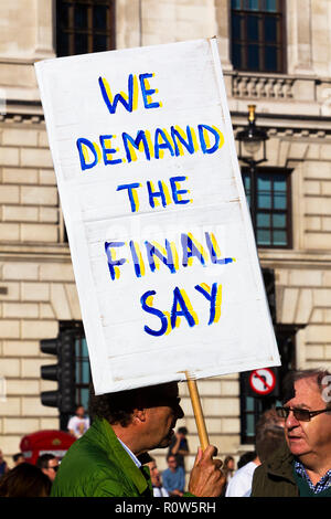 20 octobre 2018, en mars pour l'avenir - Vote du Peuple, campagne Brexit, Londres, Royaume-Uni Banque D'Images