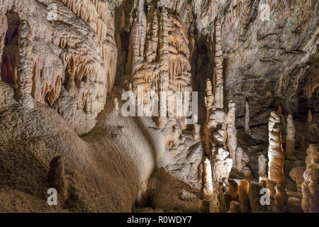 Caractéristiques karstiques pittoresques allumé dans la grotte, grotte de Postojna Banque D'Images