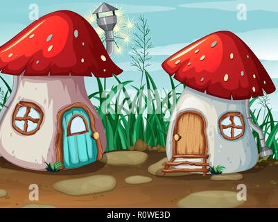 Enchanted mushroom house dans la nature illustration Illustration de Vecteur