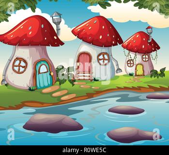 Enchanted mushroom house dans la nature illustration Illustration de Vecteur