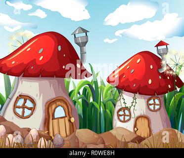 Enchanted mushroom house dans la nature illustration Illustration de Vecteur