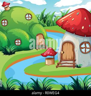 Enchanted mushroom house dans la nature illustration Illustration de Vecteur