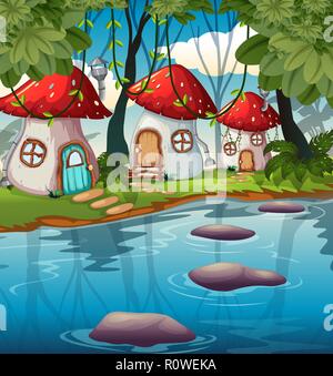 Enchanted mushroom house dans la nature illustration Illustration de Vecteur