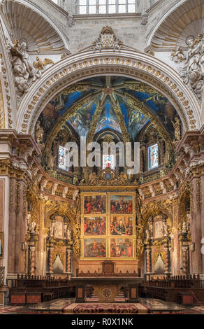 La cathédrale de Valence, en Espagne. Maître-Autel de la Cathédrale Métropolitaine de l'Assomption de Notre-Dame de Valence, Valence, Espagne Banque D'Images