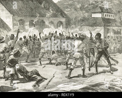 La rébellion de Morant Bay, St.-dans-le-est, de la Jamaïque, 11 octobre 1865. L'attaque sur le palais Banque D'Images