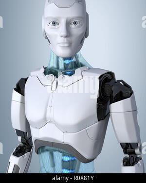 Android Robot posant sur un fond gris clair. 3D illustration Banque D'Images