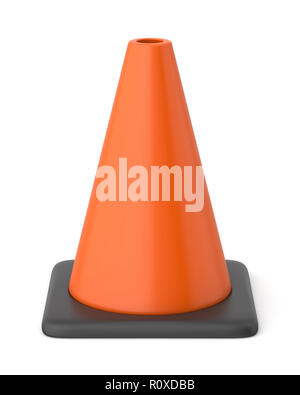 Rendu 3D traffic cone orange et noir sur un fond blanc. Banque D'Images