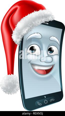 Noël Mobile Cell Phone Mascot in Santa Hat Illustration de Vecteur