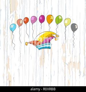 La chaleur et les ballons carnaval sur fond de bois. Vector illustration dessinée à la main. Illustration de Vecteur