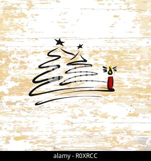 Bougie de Noël avec croquis sur fond de bois. Vector illustration dessinée à la main. Illustration de Vecteur