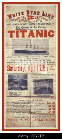 Affiche du Titanic RMS vintage annonçant le voyage de retour du Titanic, prévu pour quitter New York le 20 avril 1912. Le voyage n'a pas eu lieu en raison de son naufrage tragique Banque D'Images