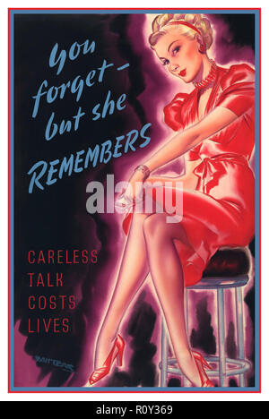 WW2 Vintage UK Affiche de propagande "Vous oubliez - mais elle se souvient d' 'Careless talk coûte des vies' World War 2 Banque D'Images