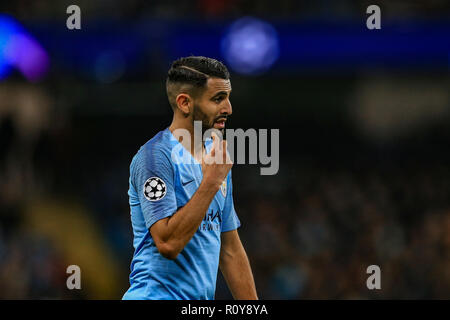 Londres, Royaume-Uni. 7Th Nov 2018. 7 novembre 2018, Etihad Stadium, Londres, Angleterre ; Ligue des Champions, Manchester City v Shakhtar Donetsk ; Riyad Mahrez (26) de Manchester City Credit : Nouvelles Images /Alamy Live News Banque D'Images