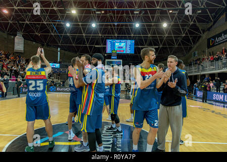 Andorre-la-Vieille, ANDORRE - 7 NOVEMBRE 2018 : EURO CUP J6 match entre l'Andorre Morabanc BC et Galatasaray. Crédit : Martin Silva Cosentino / Alamy Live News Banque D'Images