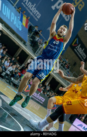 Andorre-la-Vieille, ANDORRE - 7 NOVEMBRE 2018 : EURO CUP J6 match entre l'Andorre Morabanc BC et Galatasaray. Crédit : Martin Silva Cosentino / Alamy Live News Banque D'Images