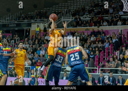 Andorre-la-Vieille, ANDORRE - 7 NOVEMBRE 2018 : EURO CUP J6 match entre l'Andorre Morabanc BC et Galatasaray. Crédit : Martin Silva Cosentino / Alamy Live News Banque D'Images