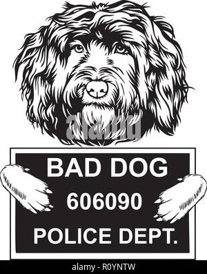 Race de chien d'eau portugais arbre isolé tête Animaux Portrait Smiling Happy face chiot Animal Cartoon Illustration Portrait Art Design mignon Illustration de Vecteur