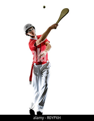 Un caucasian Jai alai pelote basque Cesta Punta player homme isolé sur fond blanc silhouette Banque D'Images