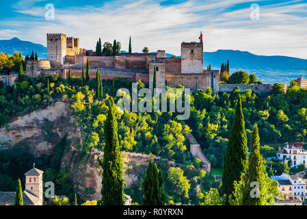 Alhambra. Alcazaba de Mirador de San Nicolas. Grenade, Andalousie, Espagne, Europe. Banque D'Images