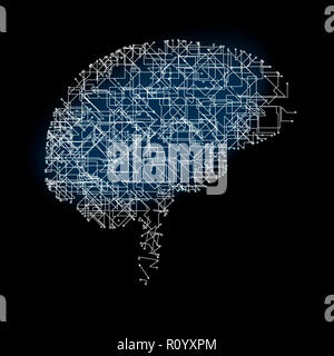 Image numérique de l'anatomie du cerveau humain de réseaux artificiels sur fond noir Banque D'Images