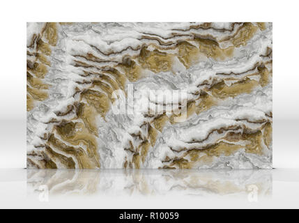 Carreaux de marbre onyx debout sur le fond blanc avec des reflets et ombres. La texture pour la conception. 2D illustration. Beauté naturelle Banque D'Images