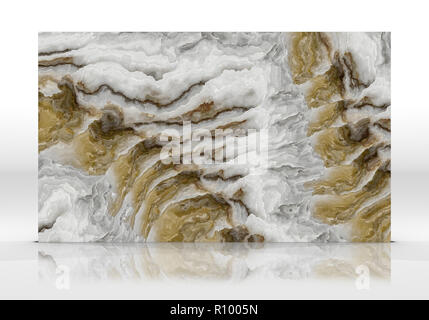 Carreaux de marbre onyx debout sur le fond blanc avec des reflets et ombres. La texture pour la conception. 2D illustration. Beauté naturelle Banque D'Images