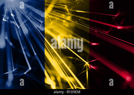 Tchad drapeau mousseux d'artifice lumineux. Nouvelle année 2019 et de noël brillant concept futuriste parti drapeau Banque D'Images