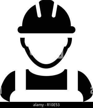 Vecteur icône entrepreneur travailleur homme personne avatar profil avec un casque de casque en illustration pictogramme glyphe Illustration de Vecteur