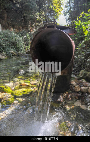 L'eau traitée est retourné à la nature à la réserve naturelle du ruisseau Kziv, Galilée, Israël Banque D'Images