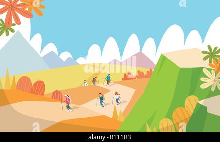 Illustration des activités saisonnières en été et en automne, le camping, le surf, vélo, suivi et ainsi de suite. 007 Illustration de Vecteur