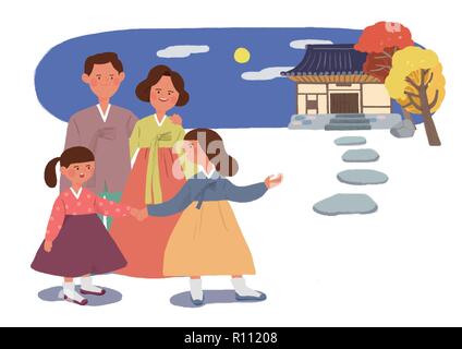 Happy Family un jour de grâce de Corée, Chuseok vector illustration 002 Illustration de Vecteur