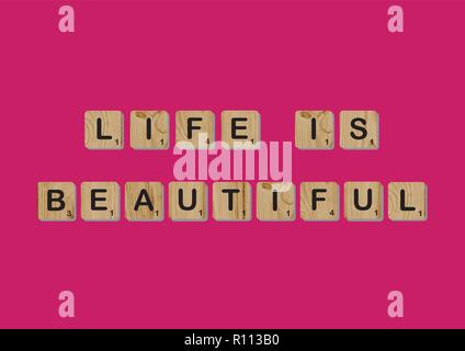 Les tuiles de SCRABBLE Scrabble citation de motivation précise Lettres Blocs Fond rouge rose devis Vie Alphabet induire Illustration de Vecteur