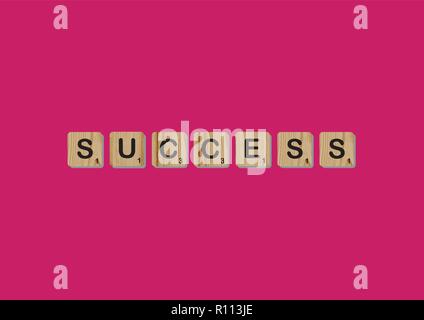 Les tuiles de SCRABBLE Scrabble citation de motivation précise Lettres Blocs Fond rouge rose devis Vie Alphabet induire Illustration de Vecteur