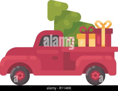 Vieux camion rouge avec l'arbre de Noël et présente Illustration de Vecteur