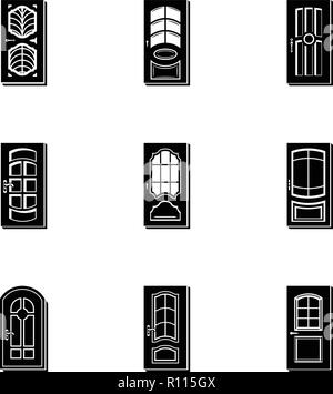 Porte en bois, le style simple icons set Illustration de Vecteur