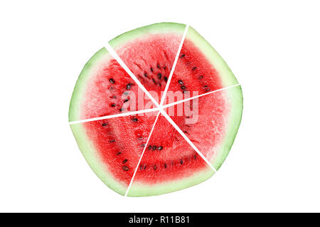 Watermelon les lobules sont bordées sous la forme d'un cercle. Isoler blanche. Banque D'Images