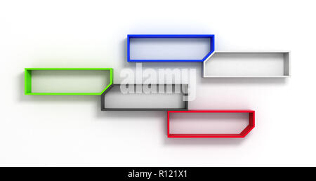 Étagères colorées sur mur blanc 3D render Banque D'Images