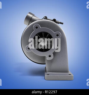 La turbine du turbocompresseur automobile 3D render sur dégradé bleu Banque D'Images