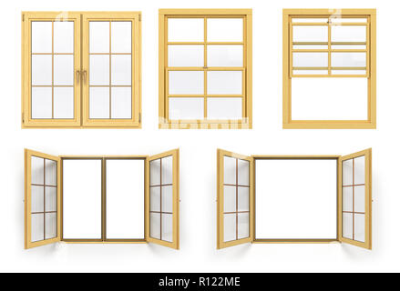 Collection de rendu 3D Windows en bois isolé sur fond blanc Banque D'Images