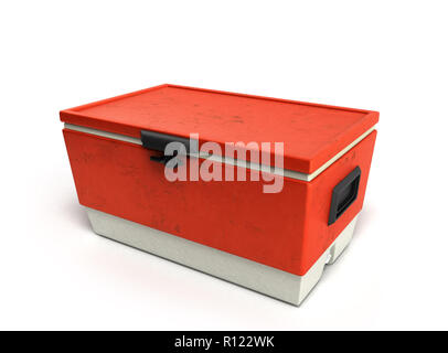 Refroidisseur réfrigérateur plage rendu 3D rouge sur fond blanc Banque D'Images