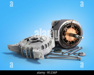 Ouvert moteur électrique 3D render isolé sur fond bleu Banque D'Images