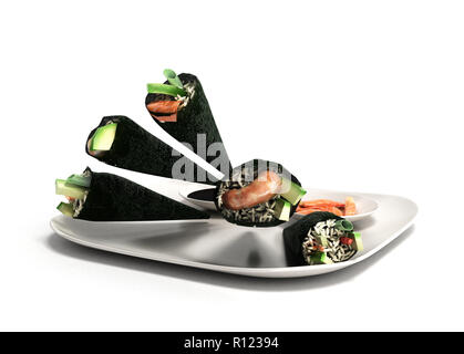 La nourriture japonaise concept livraison avec rouleaux de sushi 3d illustration Banque D'Images