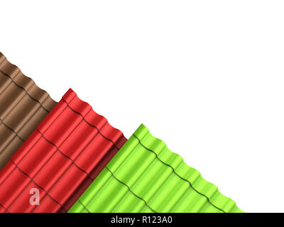 Tuile métallique rendu 3D feuilles isolé sur fond blanc Banque D'Images