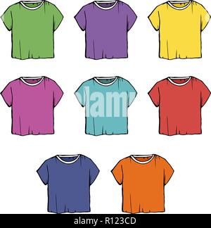 Dessin vectoriel à la mode d'un manteau femme.collection of fashion illustration contour de T-shirts lumineux couleur. jeu. Illustration de Vecteur