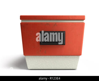 Refroidisseur réfrigérateur plage rendu 3D rouge sur fond blanc Banque D'Images