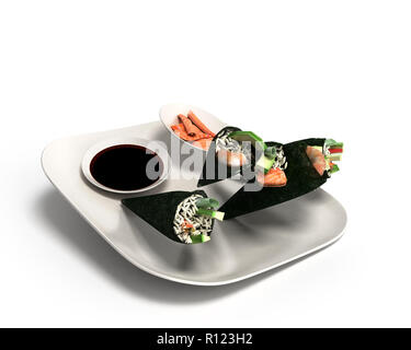 La nourriture japonaise concept livraison avec rouleaux de sushi 3d illustration Banque D'Images