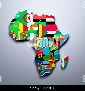 De l'Afrique CARTE AVEC LES DRAPEAUX DES PAYS de rendu 3D Banque D'Images