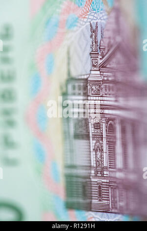 Nouvelle coupure de 20 UAH. Argent ukrainien close up. Fragment de billets en euros Banque D'Images