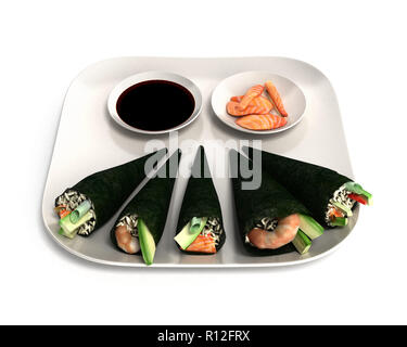 La nourriture japonaise concept livraison avec rouleaux de sushi 3d illustration Banque D'Images