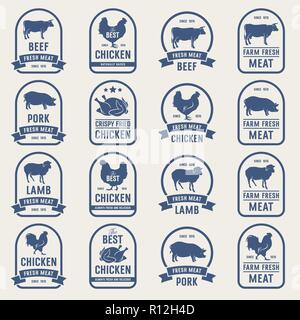 Ensemble d'étiquettes viande vintage. Des idées pour le marché agricole et boucherie Illustration de Vecteur
